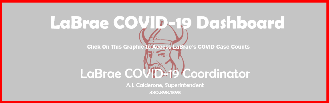 LaBrae COVID-19 Dashboard LaBrae COVID-19 Coordinator A.J. Calderone, Superintendent 330.898.1393 Click on this graphic to access LaBrae's COVID Case Counts